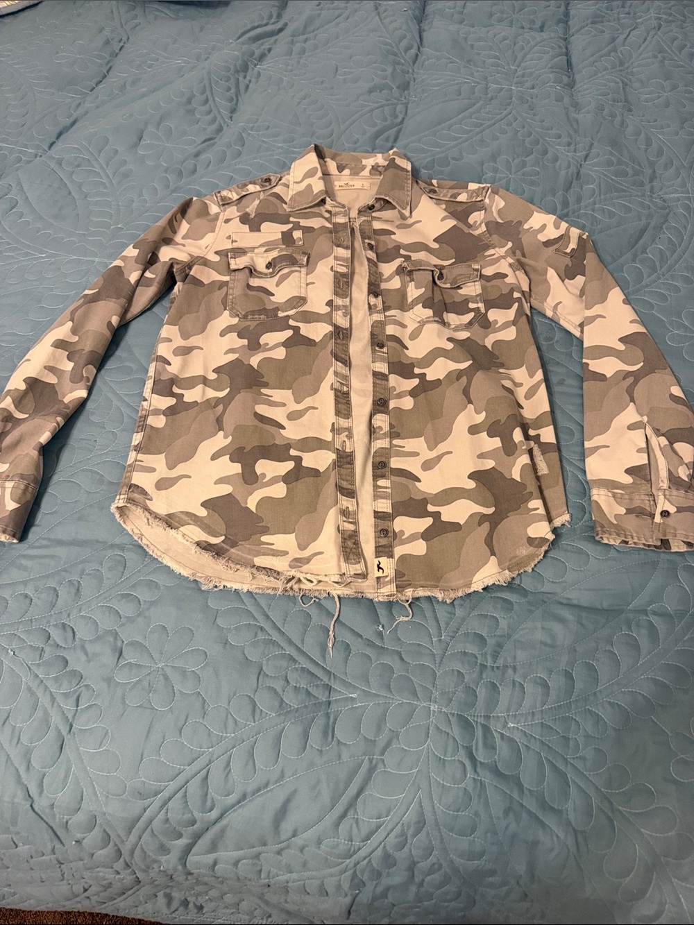 Hollister Kids Camo Jean Jacket in Tan & Gray